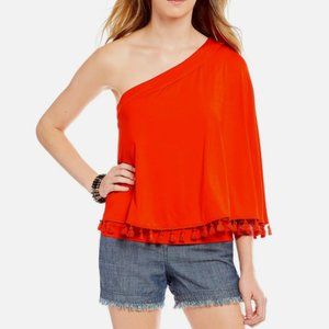 Trina Turk One Shoulder Fringe Tassel Trim Jersey Top Size XS